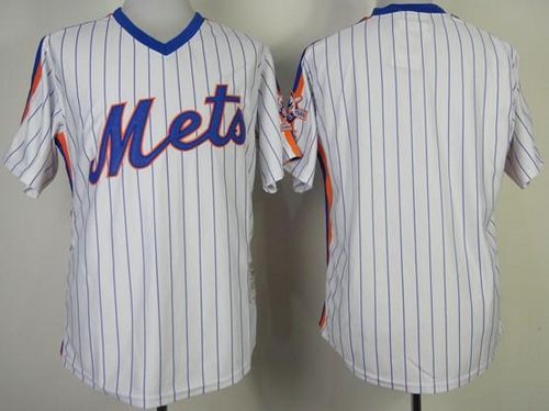 Mitchell And Ness Mets Blank White(Blue Strip) Throwback Stitched MLB Jersey - Click Image to Close